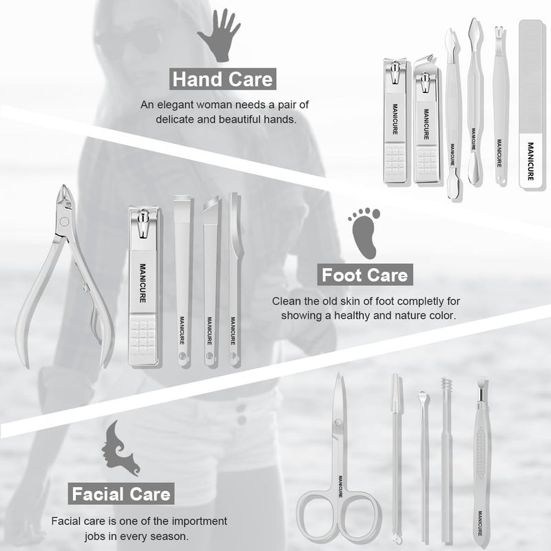 Leipple Manicure Set Professional Nail Clippers Pedicure Kit, 16 pcs Stainless Steel Nail Care Tools Grooming Kit with Luxurious Travel Leather Case for Thick Nails Men Women Gift (White) - Image 2